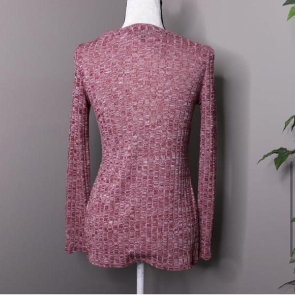 Rose heathered ribbed side slit long sleeve top, lightweight, soft stretchy, xs - Picture 4 of 9
